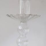 Set of two transparent blown glass candle holders