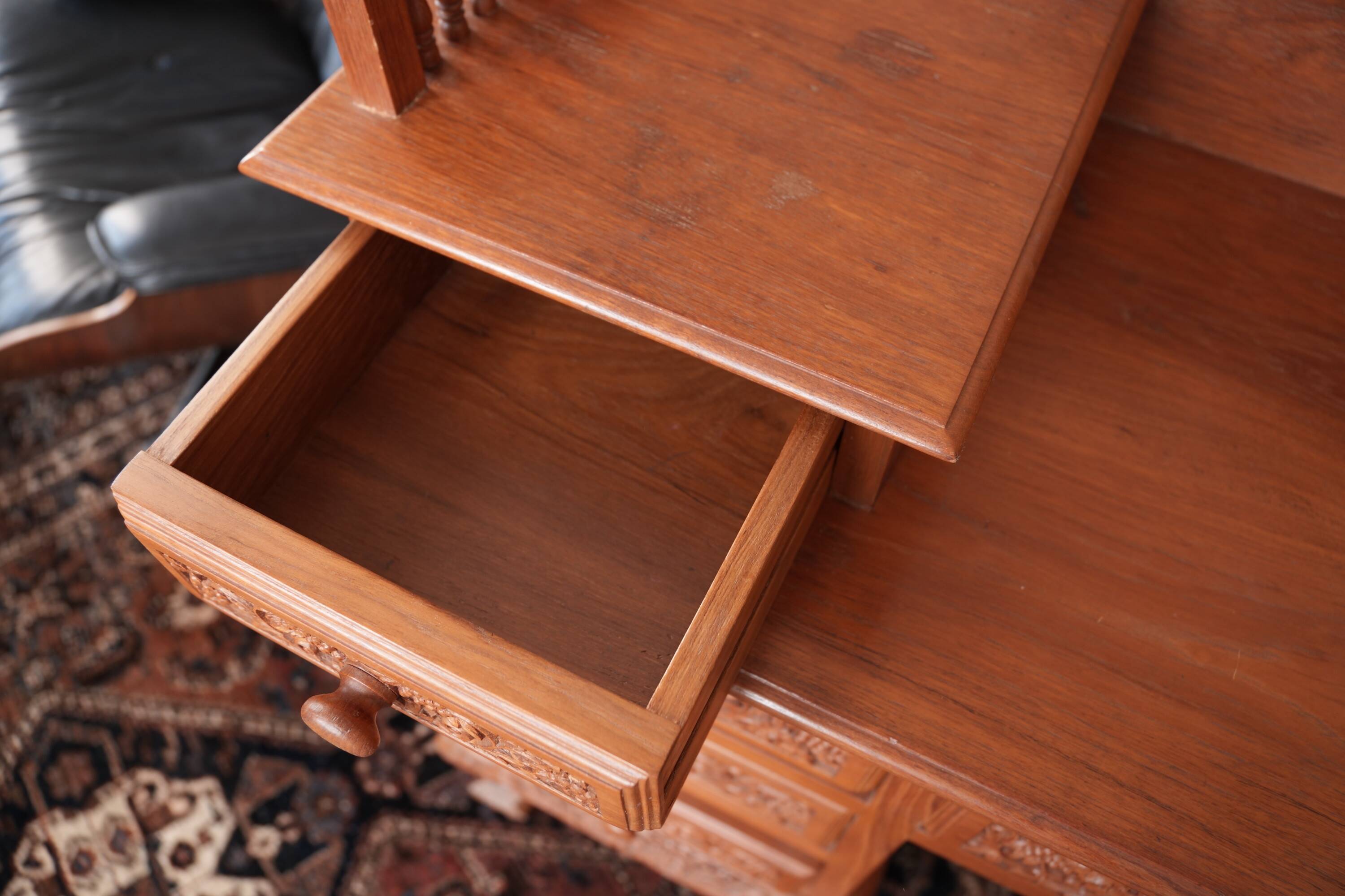 Vintage Vanity Desk, unique hand carved, Chiang Mai teak wood