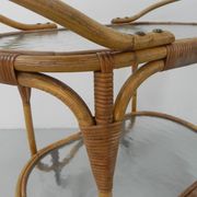 Bamboo, rattan serving trolley on castors