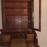 Desk, English writing desk with glass-fronted bookcase
