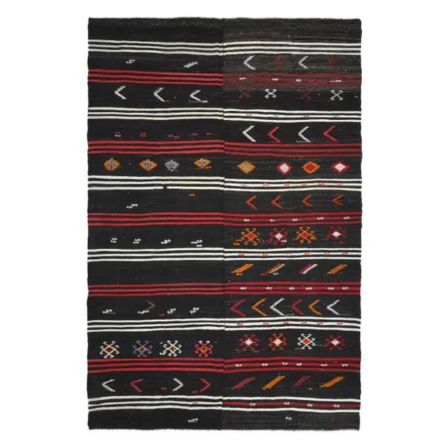 Vintage Turkish Oushak Handmade Wool Cotton Black Area Rug 257x390