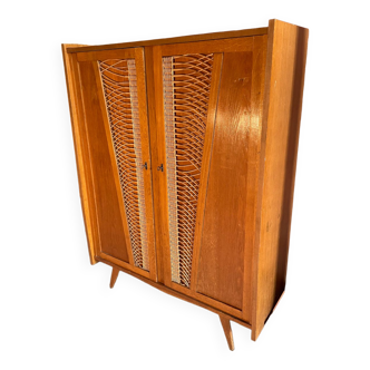 Wooden and rattan cabinet