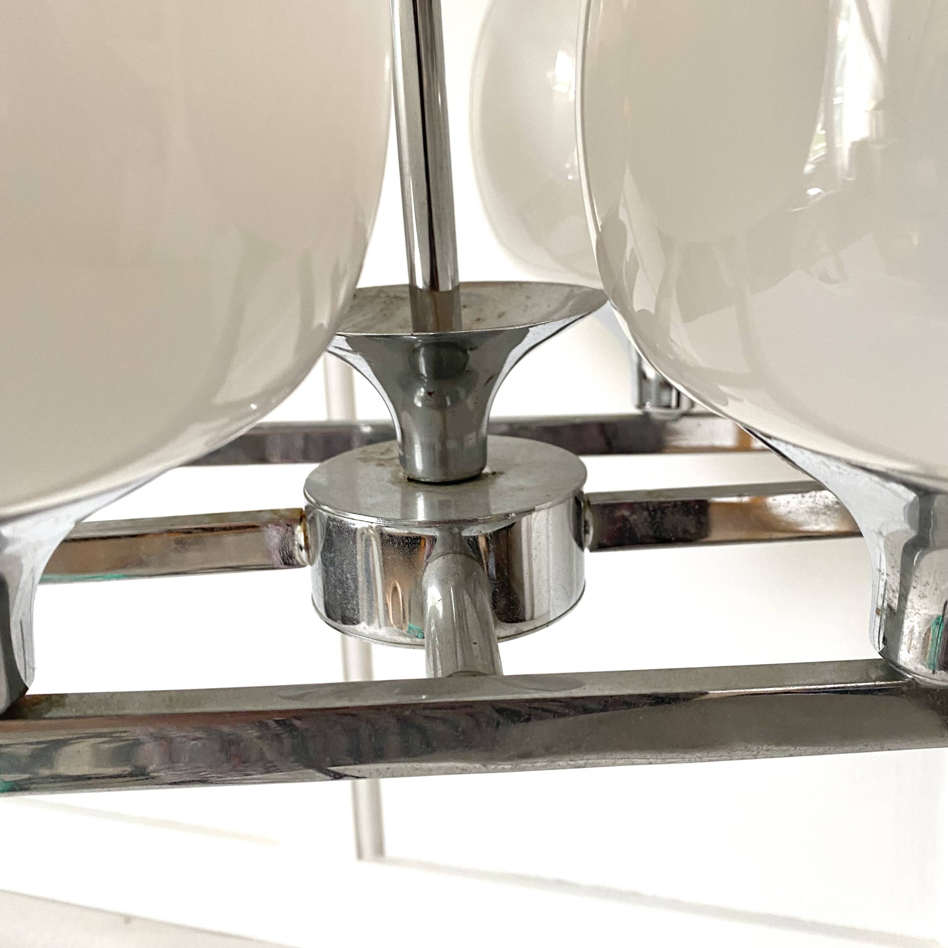 Space Age chandelier, Italian design, chrome and glass