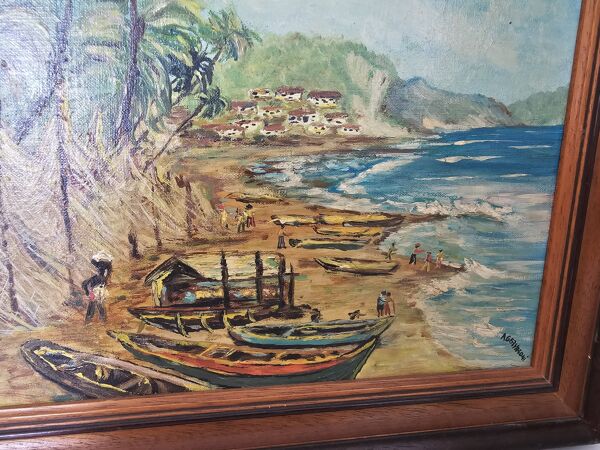 Tableau - Huile sur toile Bord de Mer tropical Signé A Gervasoni