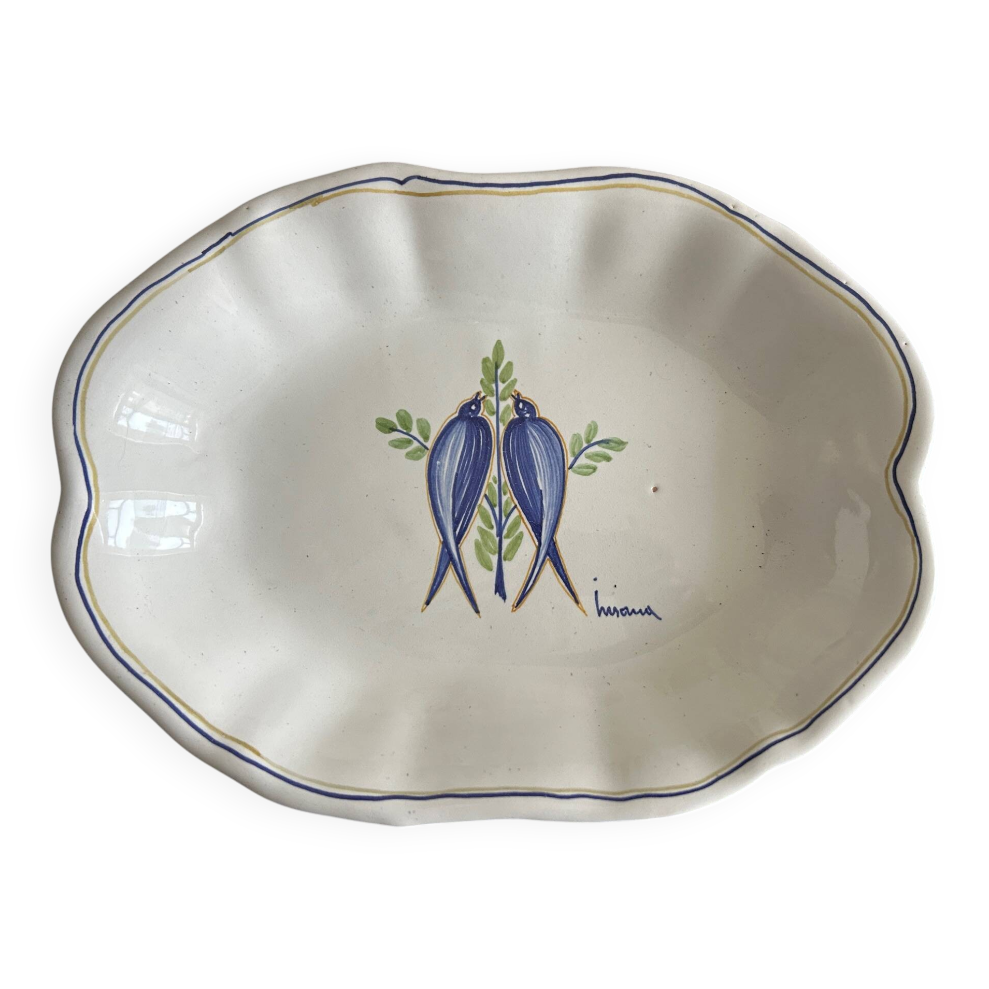 vintage plate in earthenware with birds