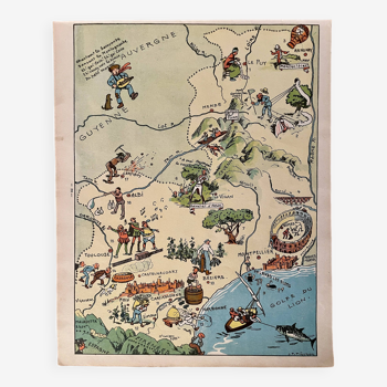 Vintage poster illustrated map of Languedoc Roussillon 1932 - JP Pinchon