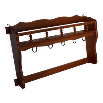 Vintage wooden wall shelf and hooks