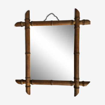 Miroir bois tourné bambou ancien 50x44cm