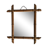 Miroir bois tourné bambou ancien 50x44cm