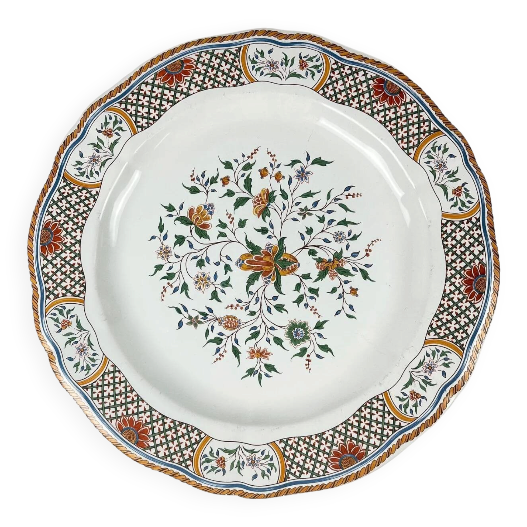 Cake dish / round Gien model Rouen Sainfoin, 1990