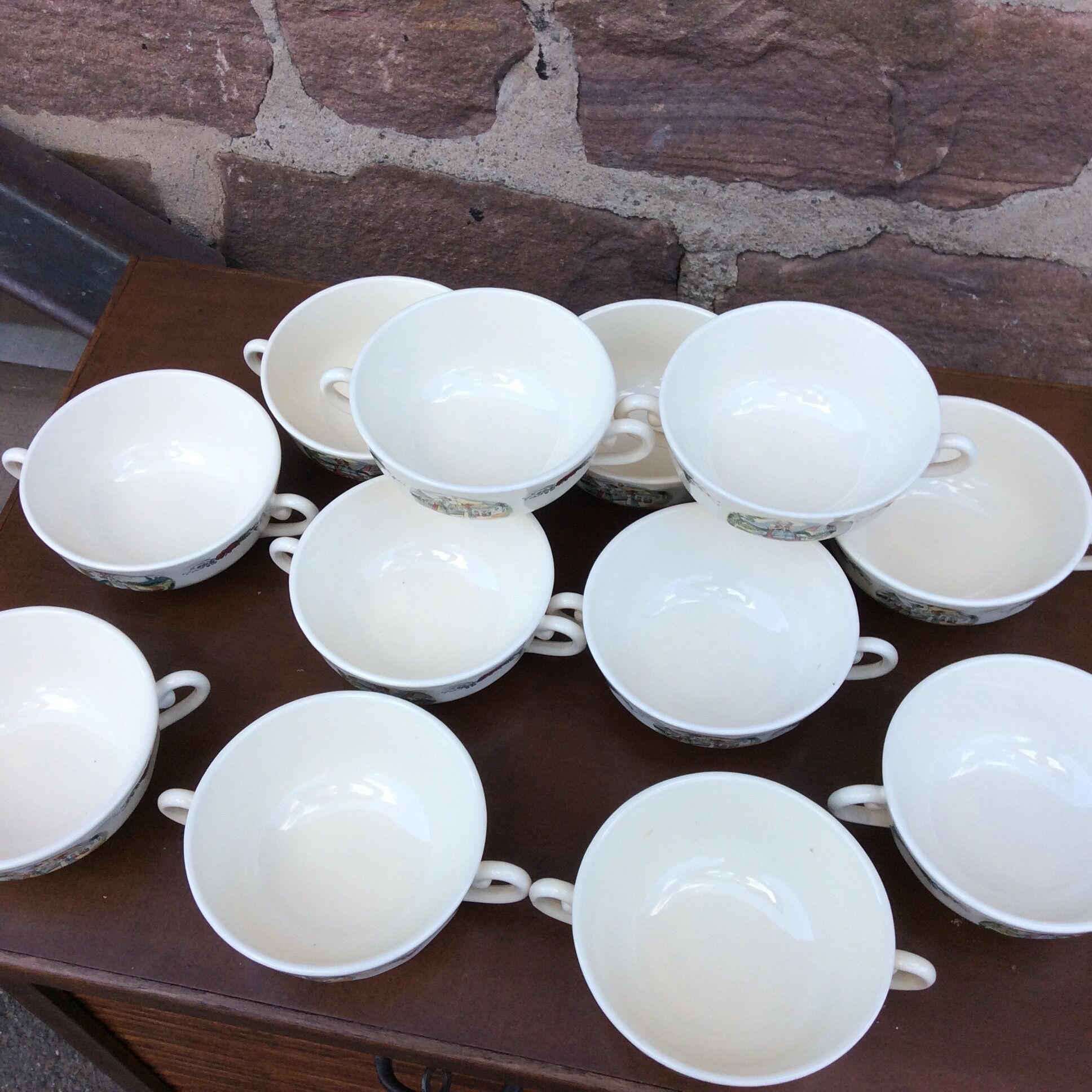 Rare set of 12 bowls with 2 handles Obernai Sarreguemines Lux