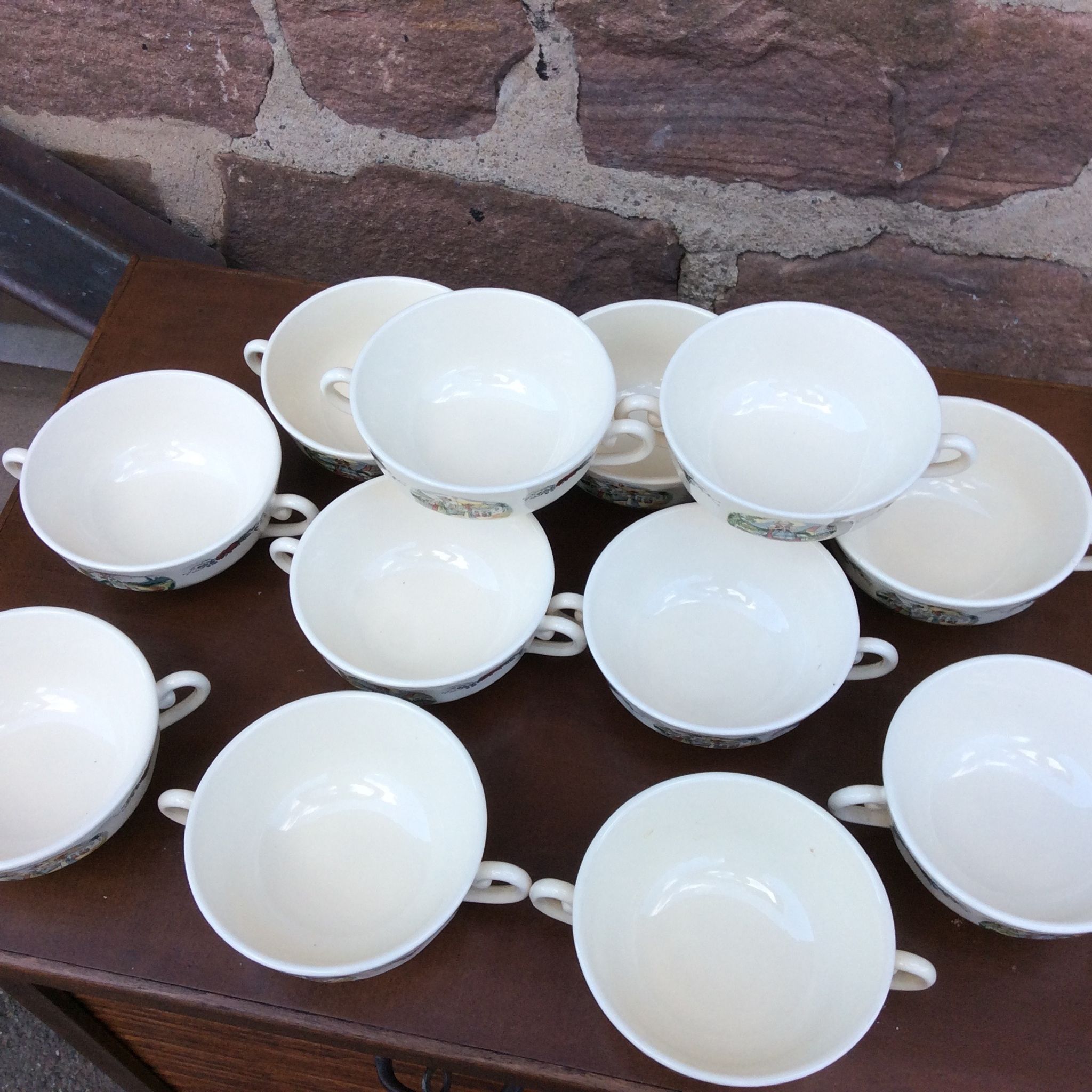 Rare set of 12 bowls with 2 handles Obernai Sarreguemines Lux