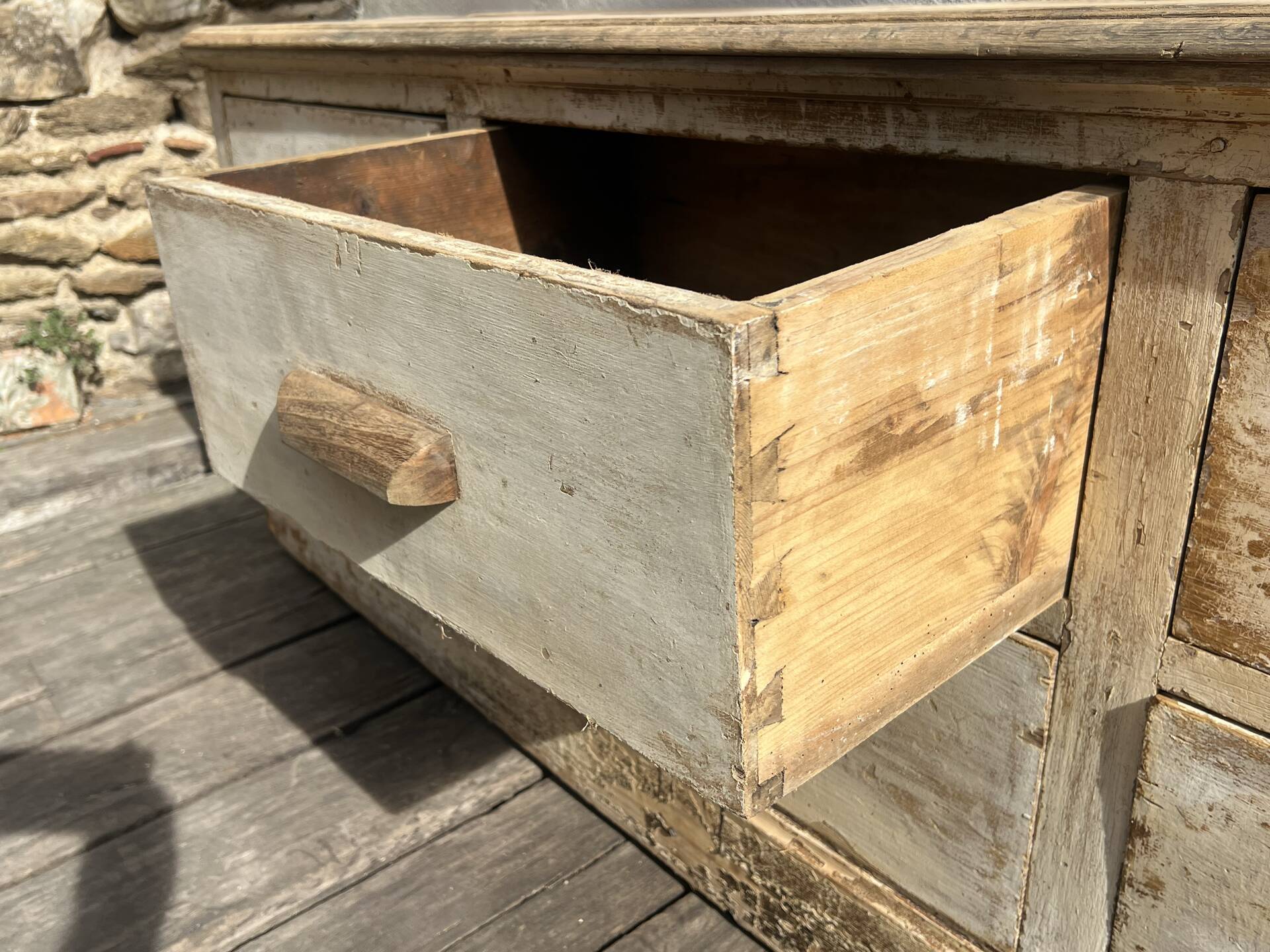 Very beautiful antique shop workbench with 8 drawers.