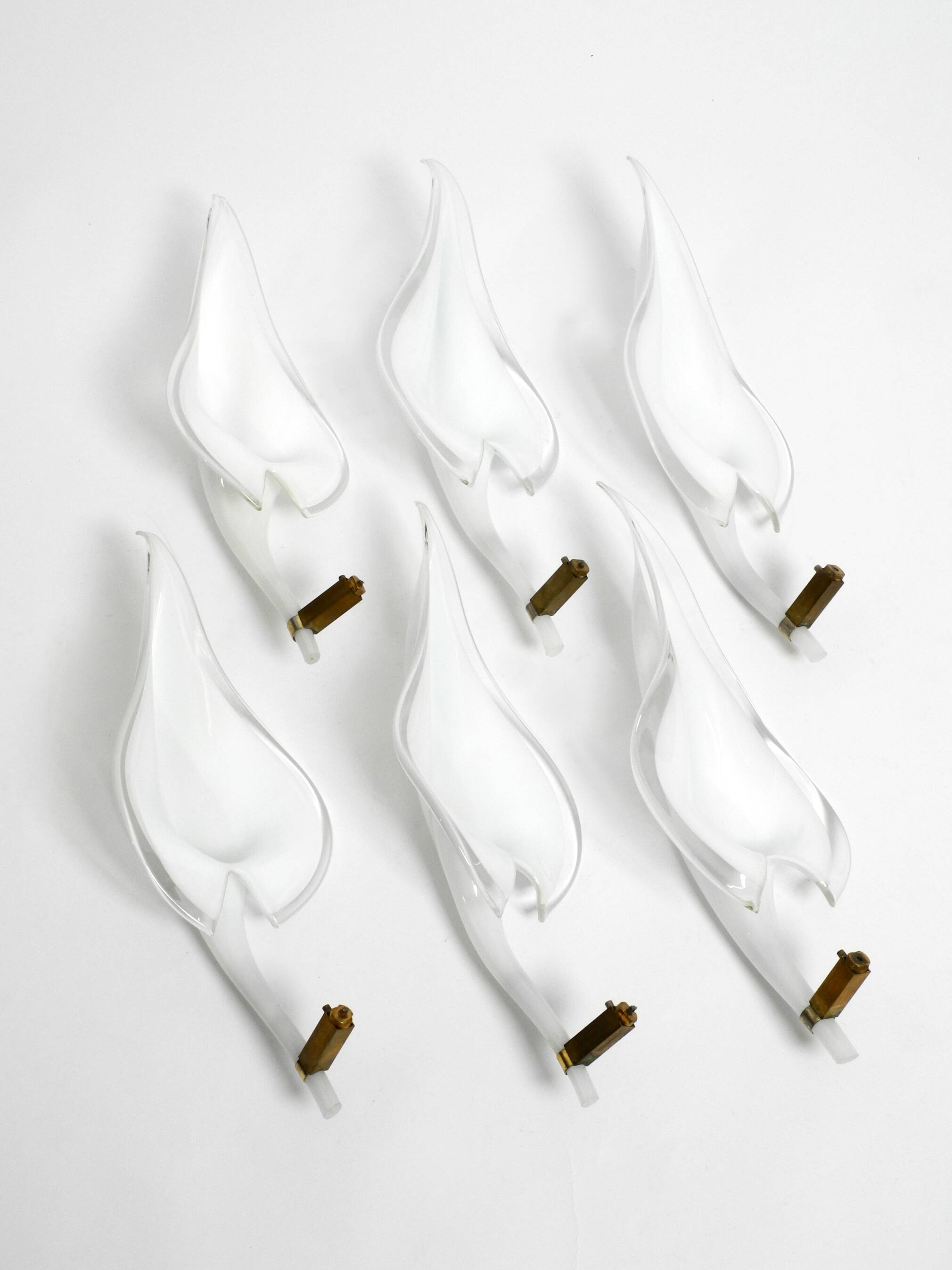 50s brass chandelier with white and transparent Murano glasses Franco Luce