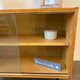 Vintage oak display cabinet from the 1960s.
