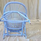 Blue painted rattan armchair