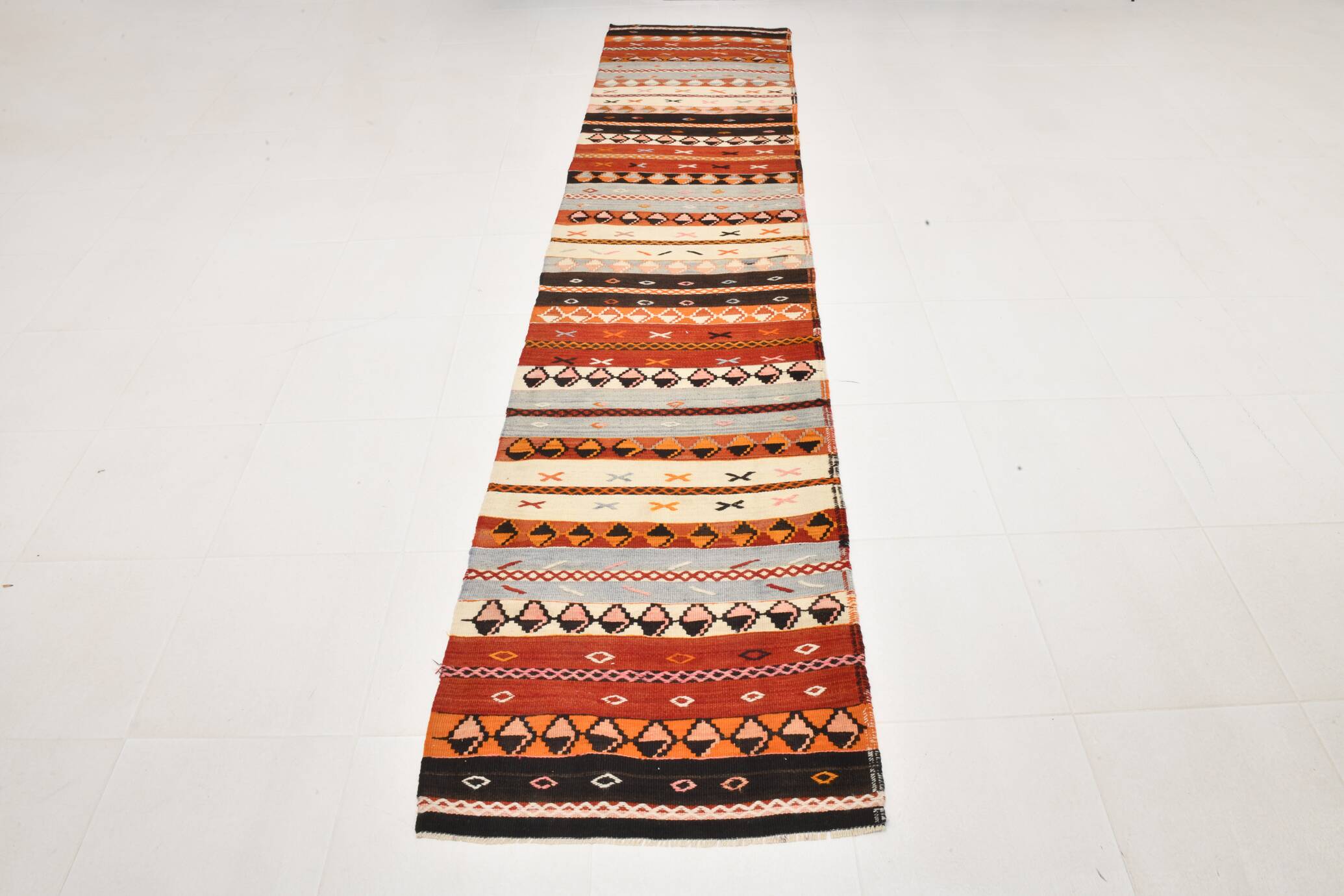 3x12 Turkish Vintage Kilim Runner Rug, Aesthetic Decor Rug, 75x352Cm