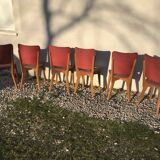 6 Chaises vintage 1970 en skaï rouge