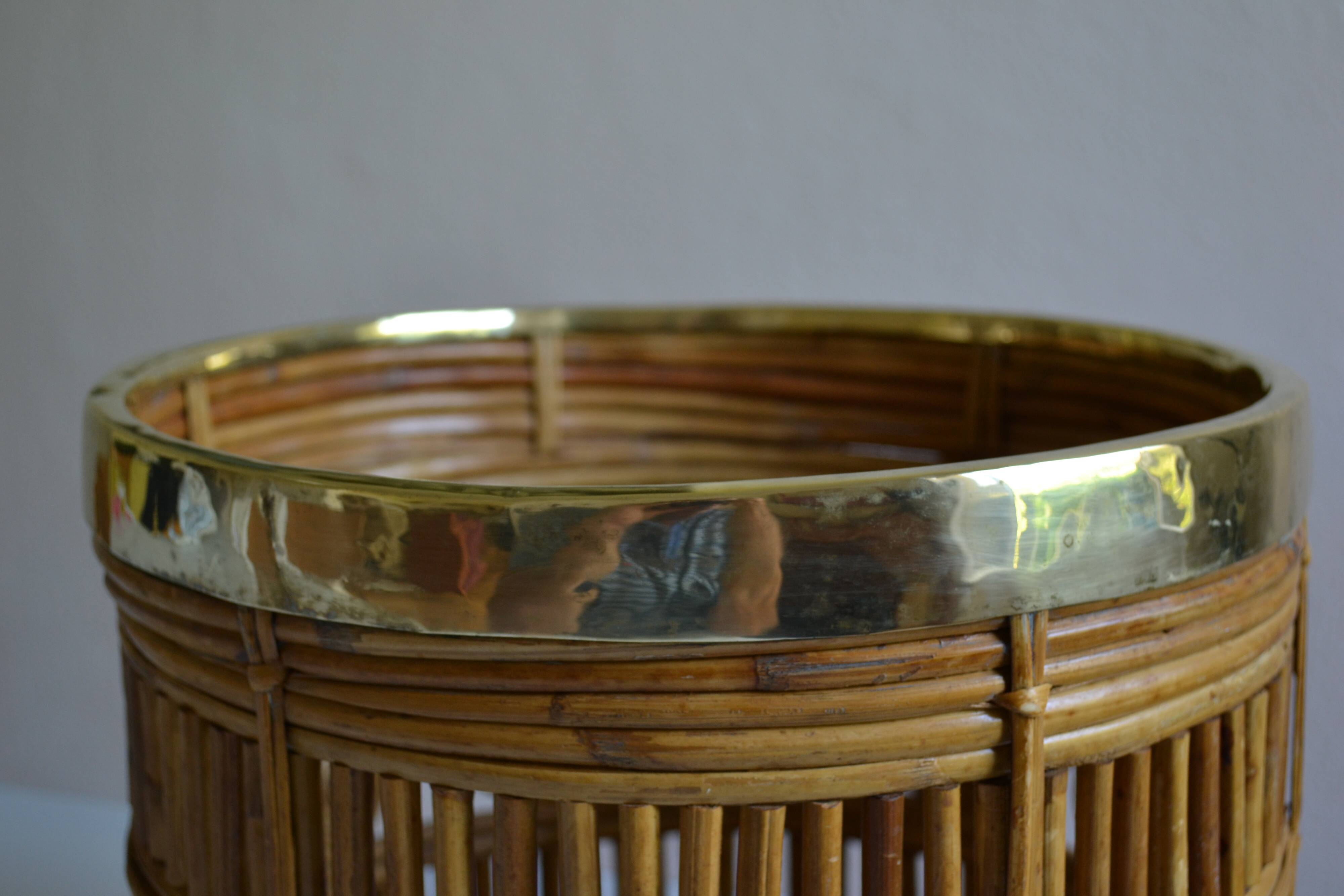 Bamboo and brass basket circa 1960 italy