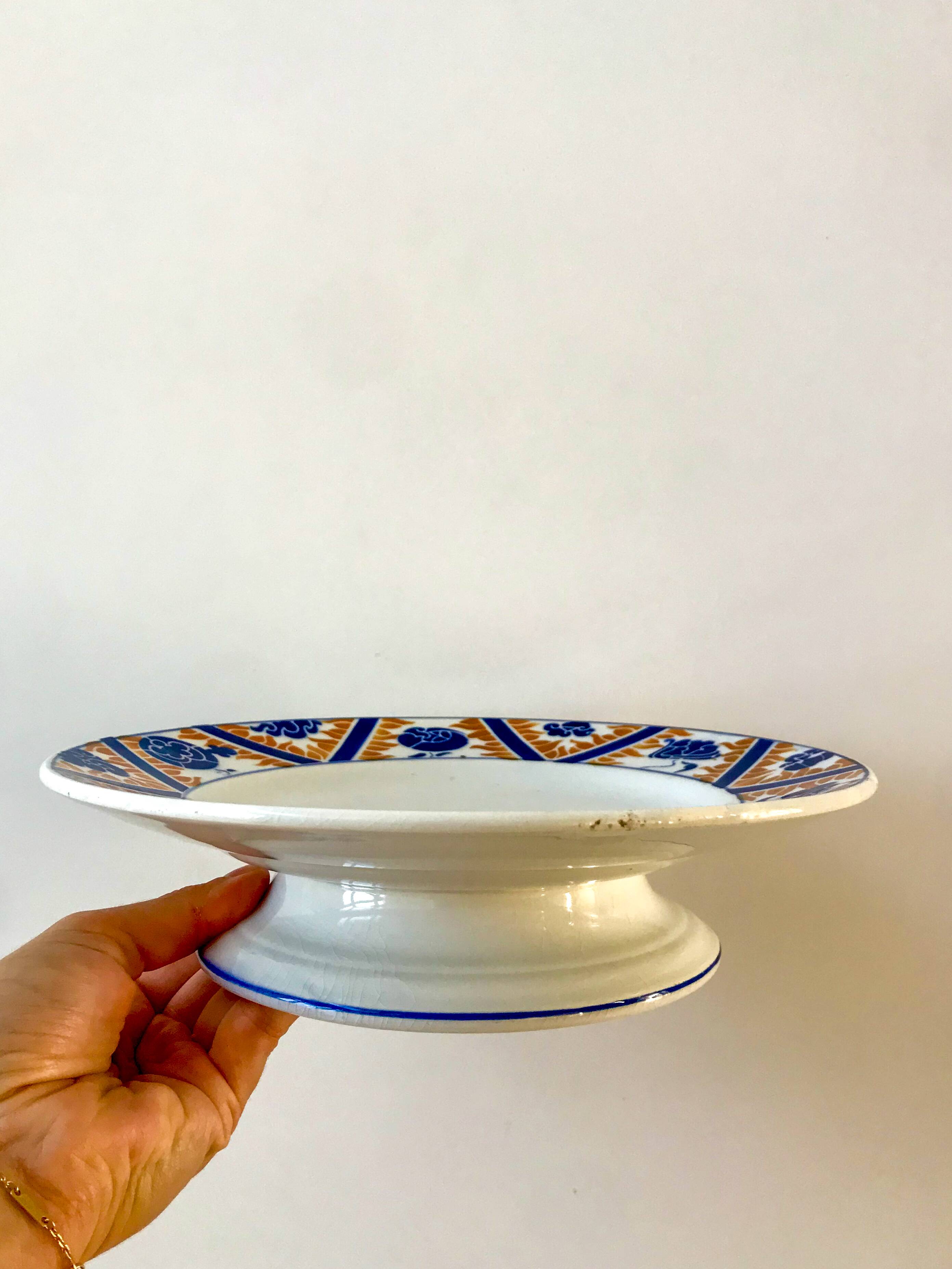 Compotier Moulin des Loups and Hamage Canada model Klein blue and orange, 1940s
