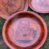Lot de 3 plats ronds en laque rouge - Chine
