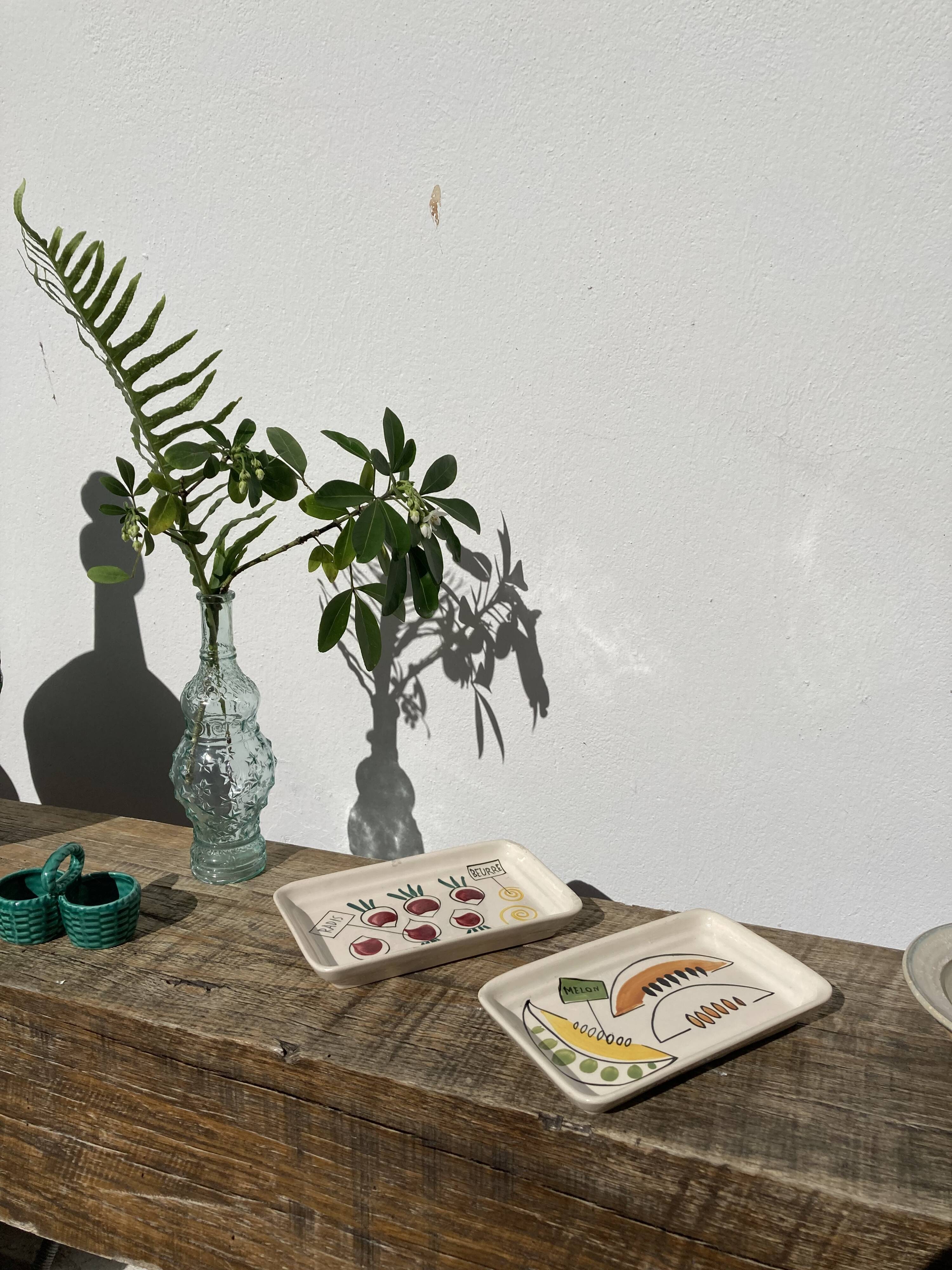 Duo of vintage fruit and vegetable cups stamped in vintage glazed ceramic