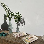 Duo of vintage fruit and vegetable cups stamped in vintage glazed ceramic