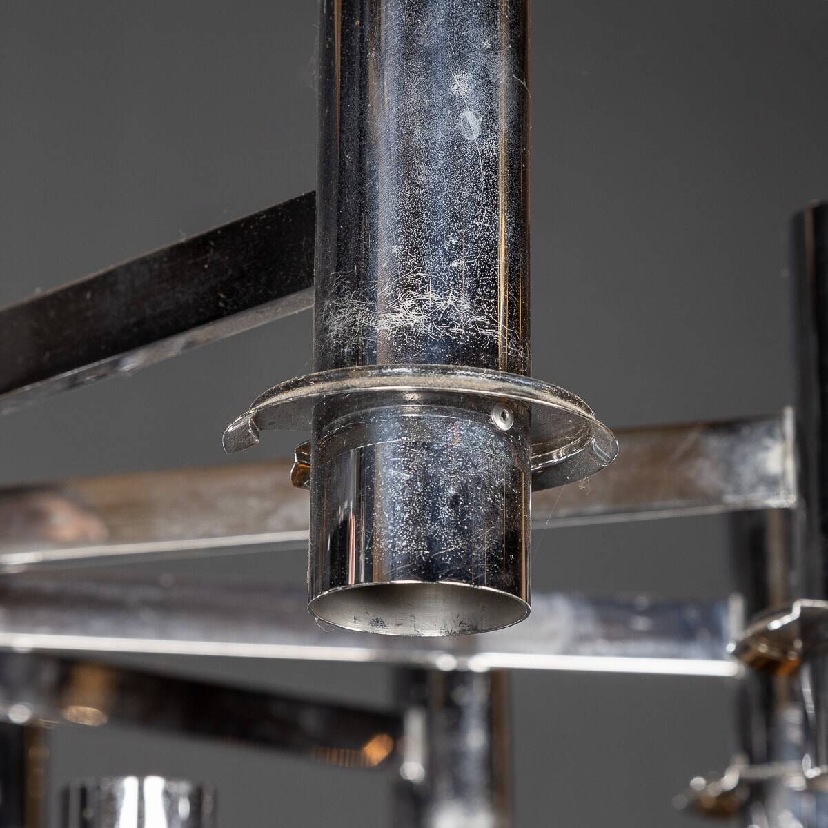 20thC ITALIAN CHROME & SMOKED GLASS EIGHTEEN LIGHT CHANDELIER c.1970