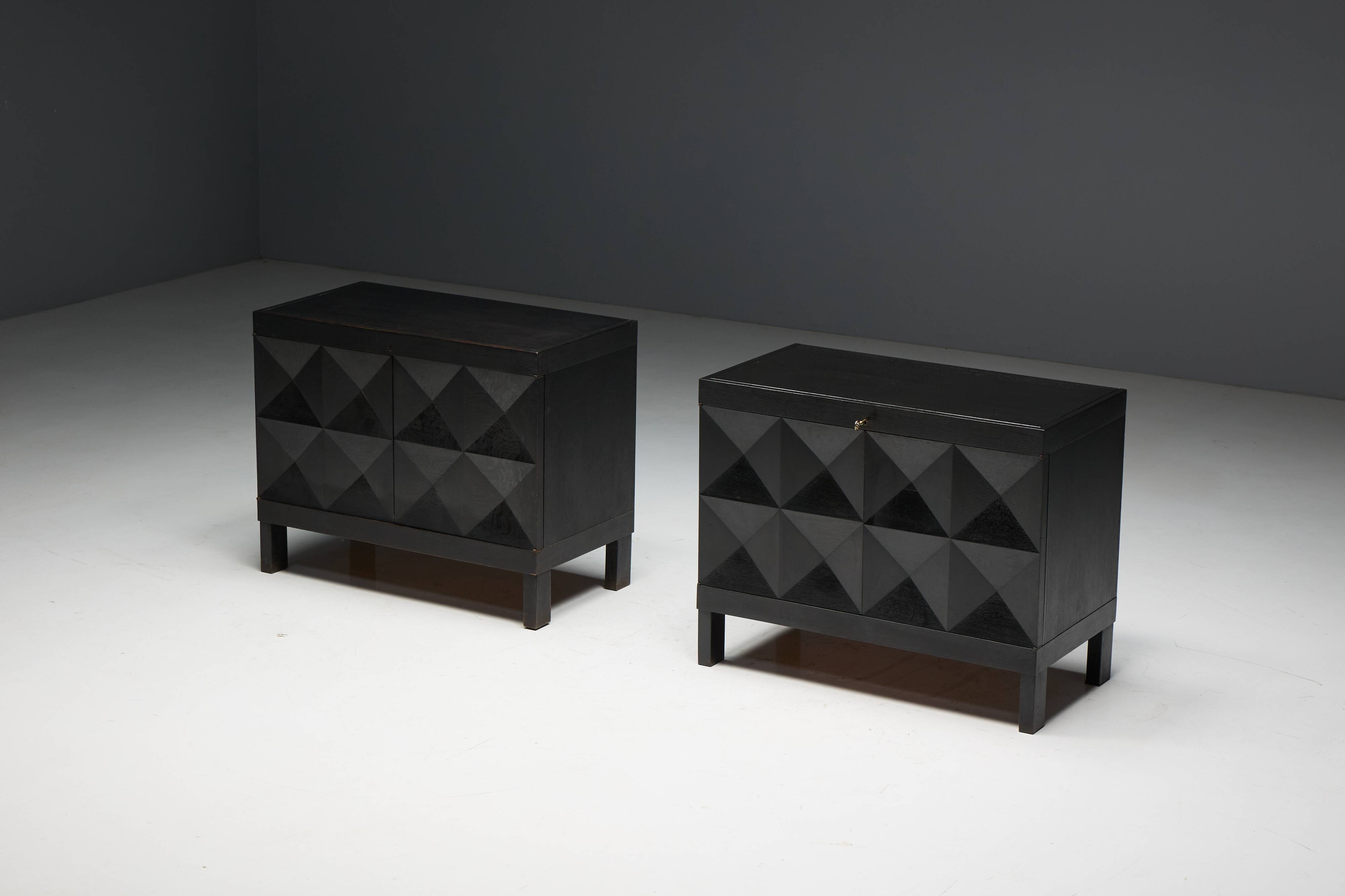 Brutalist De Coene Cabinet in Stained Oak, Belgium, 1970s