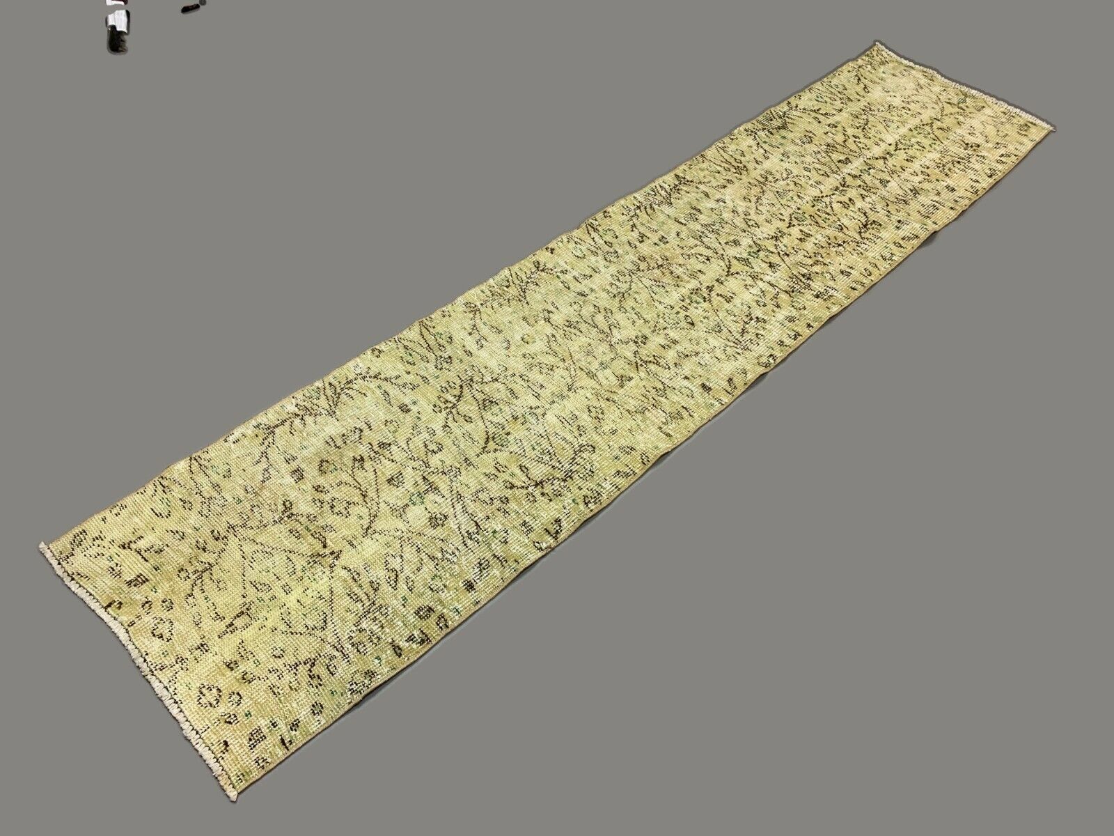 Distressed Turkish Narrow Runner 267x63 cm wool Vintage rug, Overdyed Yellow
