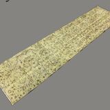 Distressed Turkish Narrow Runner 267x63 cm wool Vintage rug, Overdyed Yellow