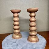Set of 2 turned wooden candle holders