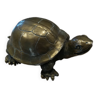20th century brass turtle with golden patina