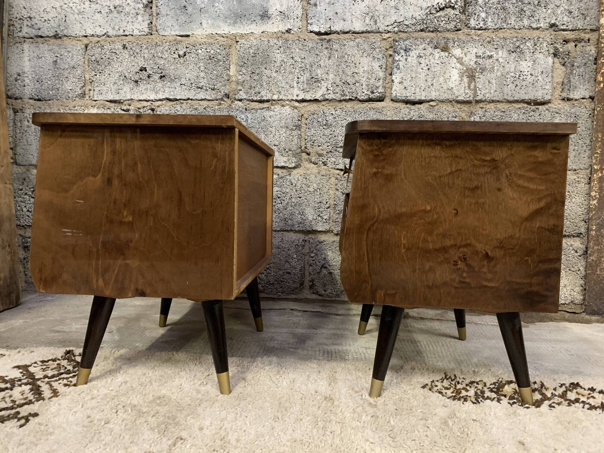 Pair of night tables feet compass bedside end of vintage sofa old 1950 1960 retro