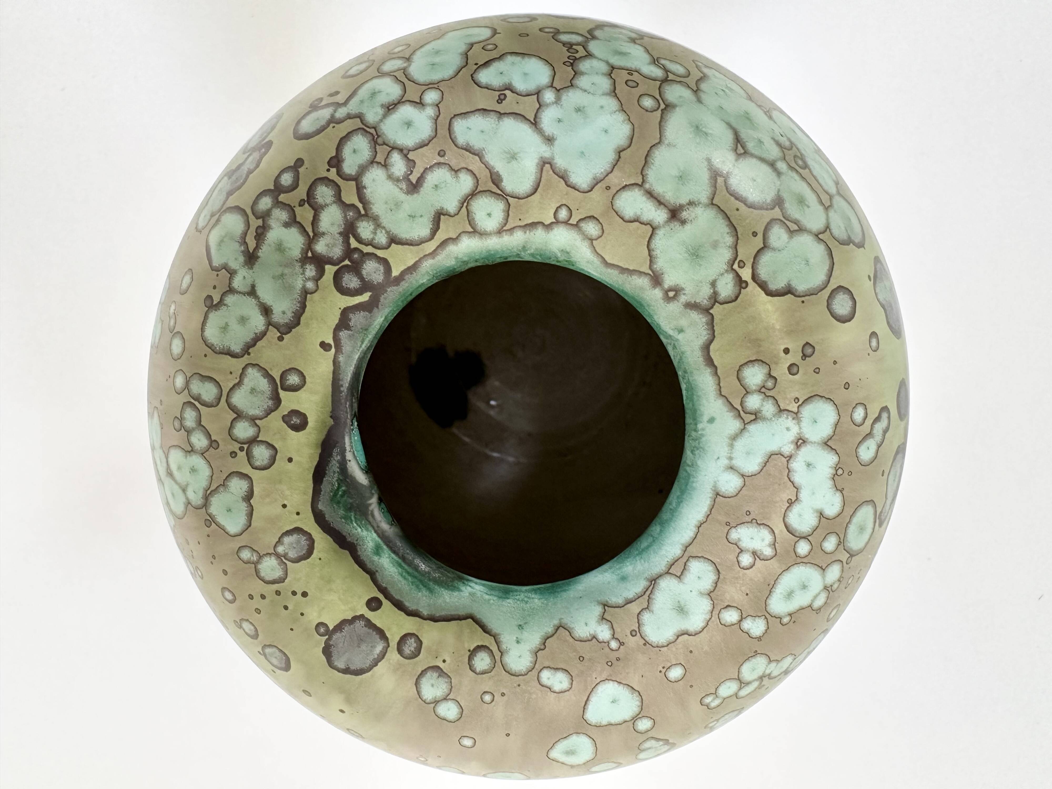 Glazed ceramic art vase with standing ceramic ring by Hanne Wydra-Jantz, Germany 1980