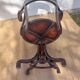 Swivel wooden armchair, pattern on seat