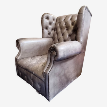 Chesterfield armchair in grey leather