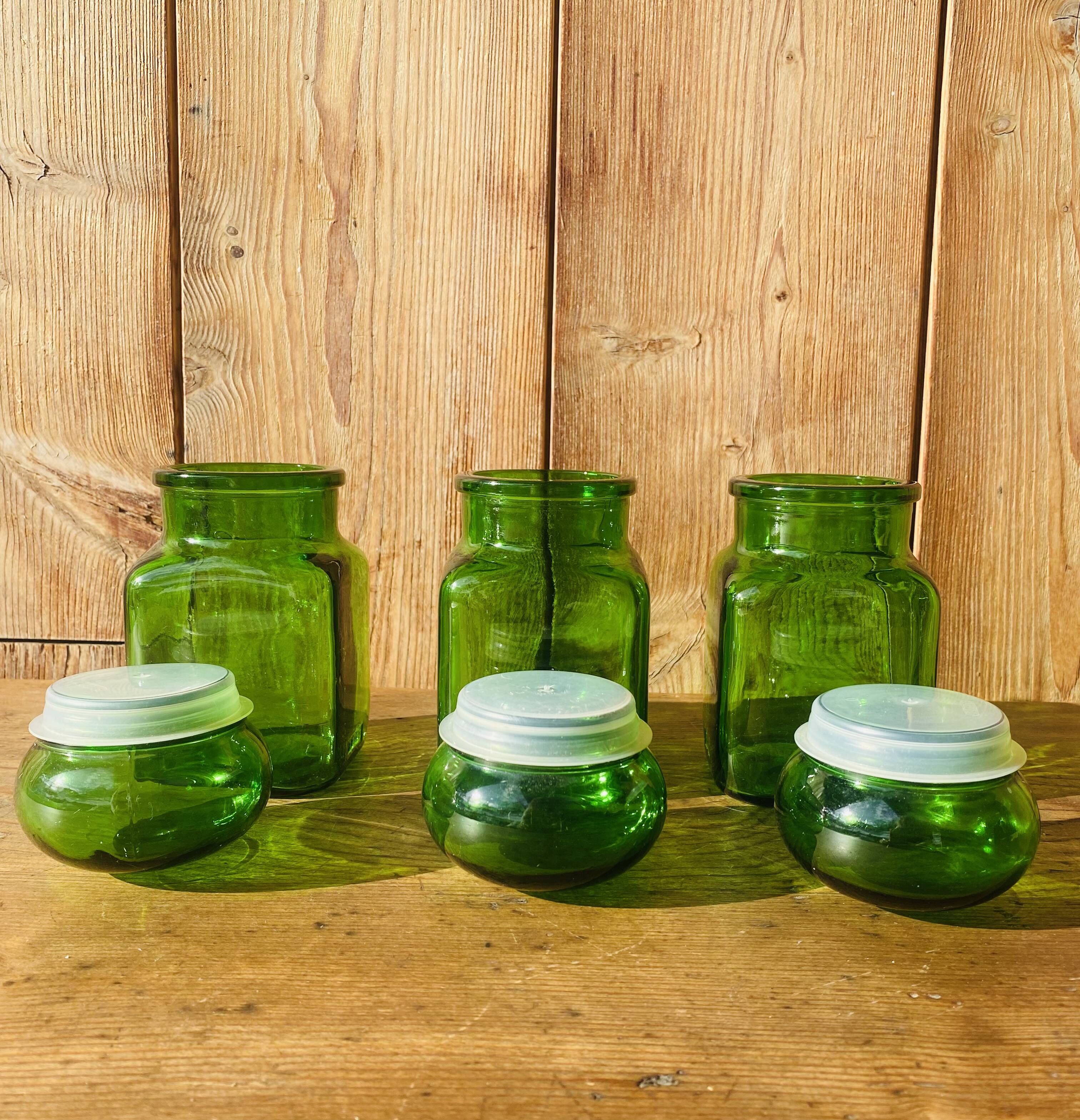 Set of 3 Ariel vintage green glass jars