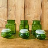 Set of 3 Ariel vintage green glass jars