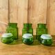 Lot de 3 pots en verre vert vintage Ariel