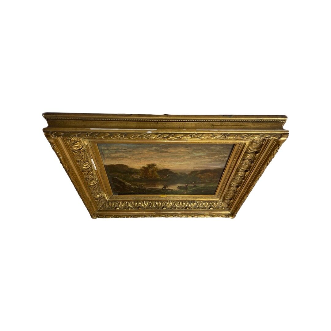 A. Ryban: Oil on panel man in a boat. dated 1877