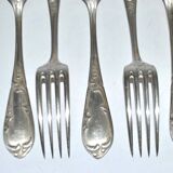 Set of 6 vintage MARLY rocaille table forks in silver metal 21.5cm
