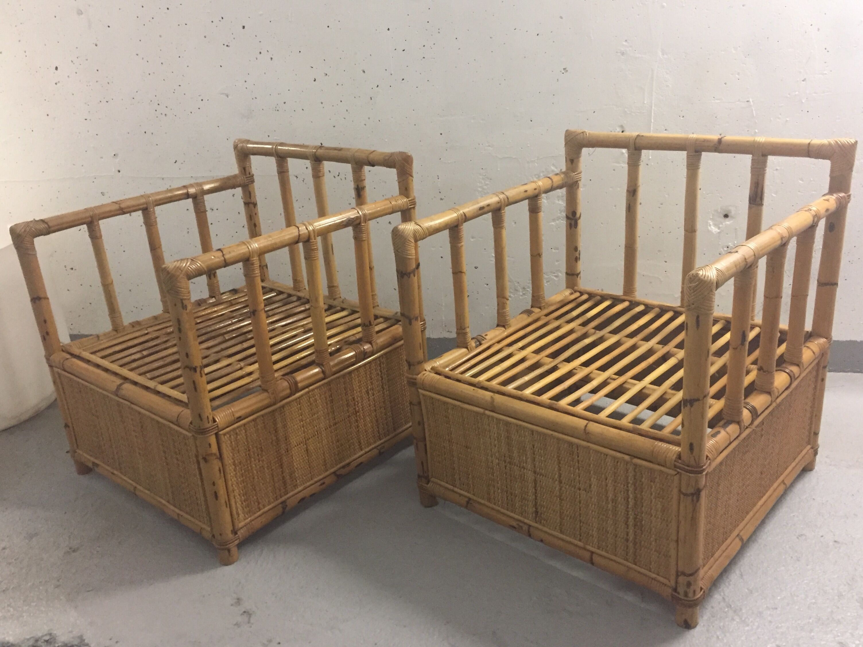 Pair of bamboo and rattan armchairs 1970
