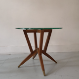 Scandinavian coffee table in star wood and glass 1970