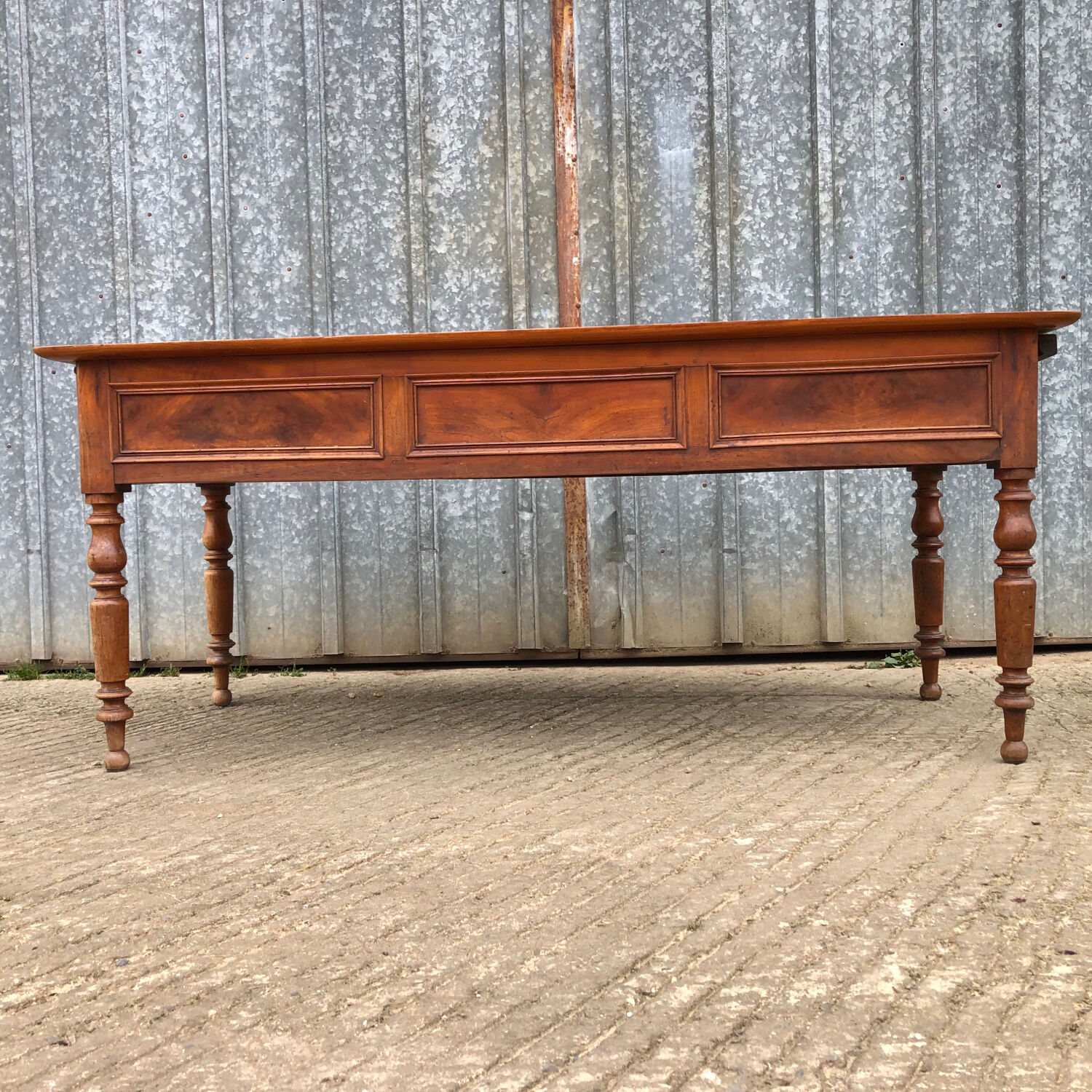 Antique Louis Philippe table in solid cherry and oak with 3 drawers