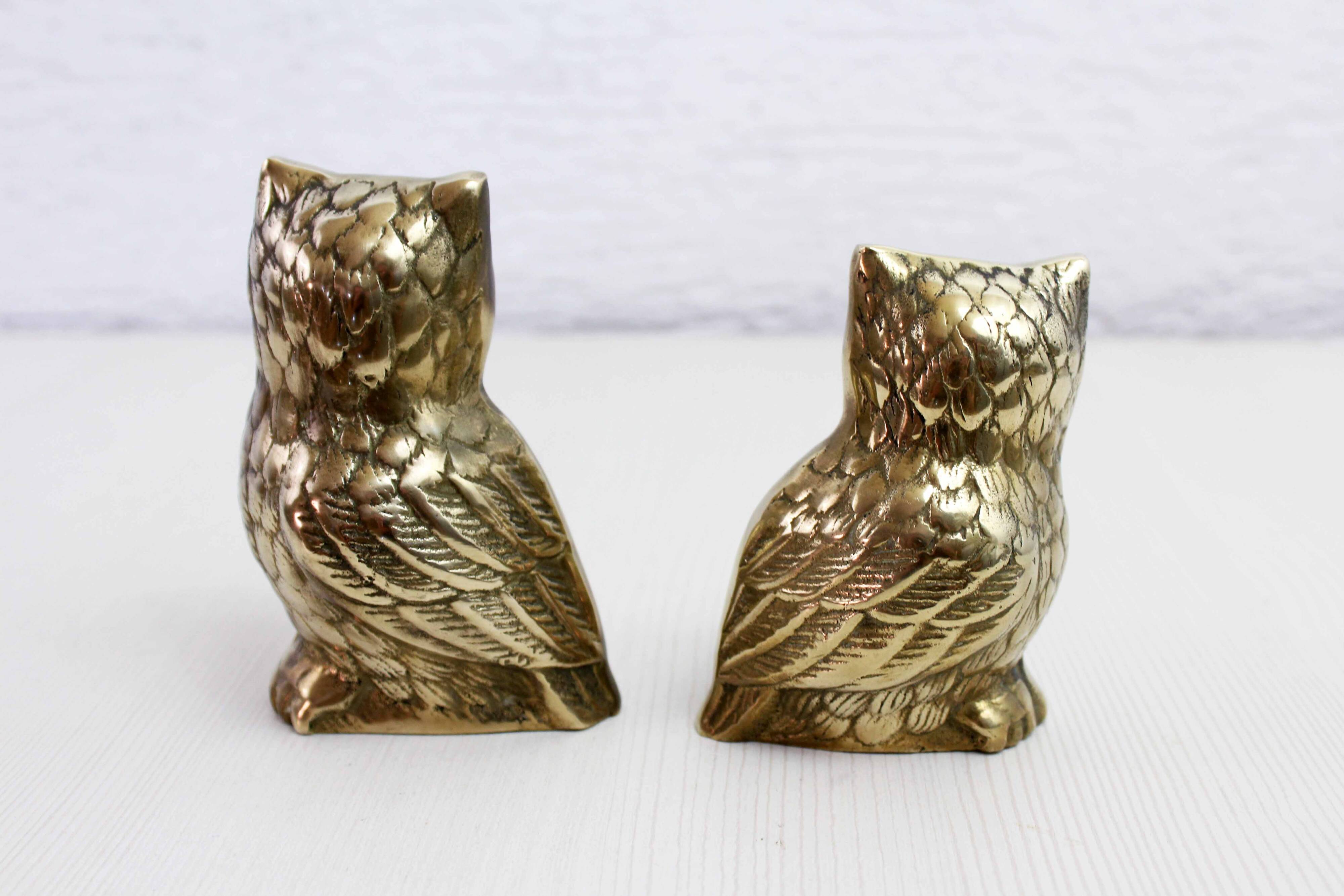 Duo of brass owls