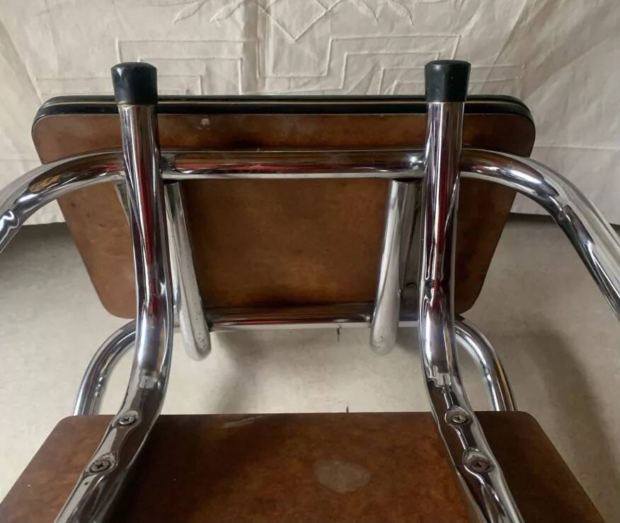Vintage stepladder in Formica, wood and chromed metal
