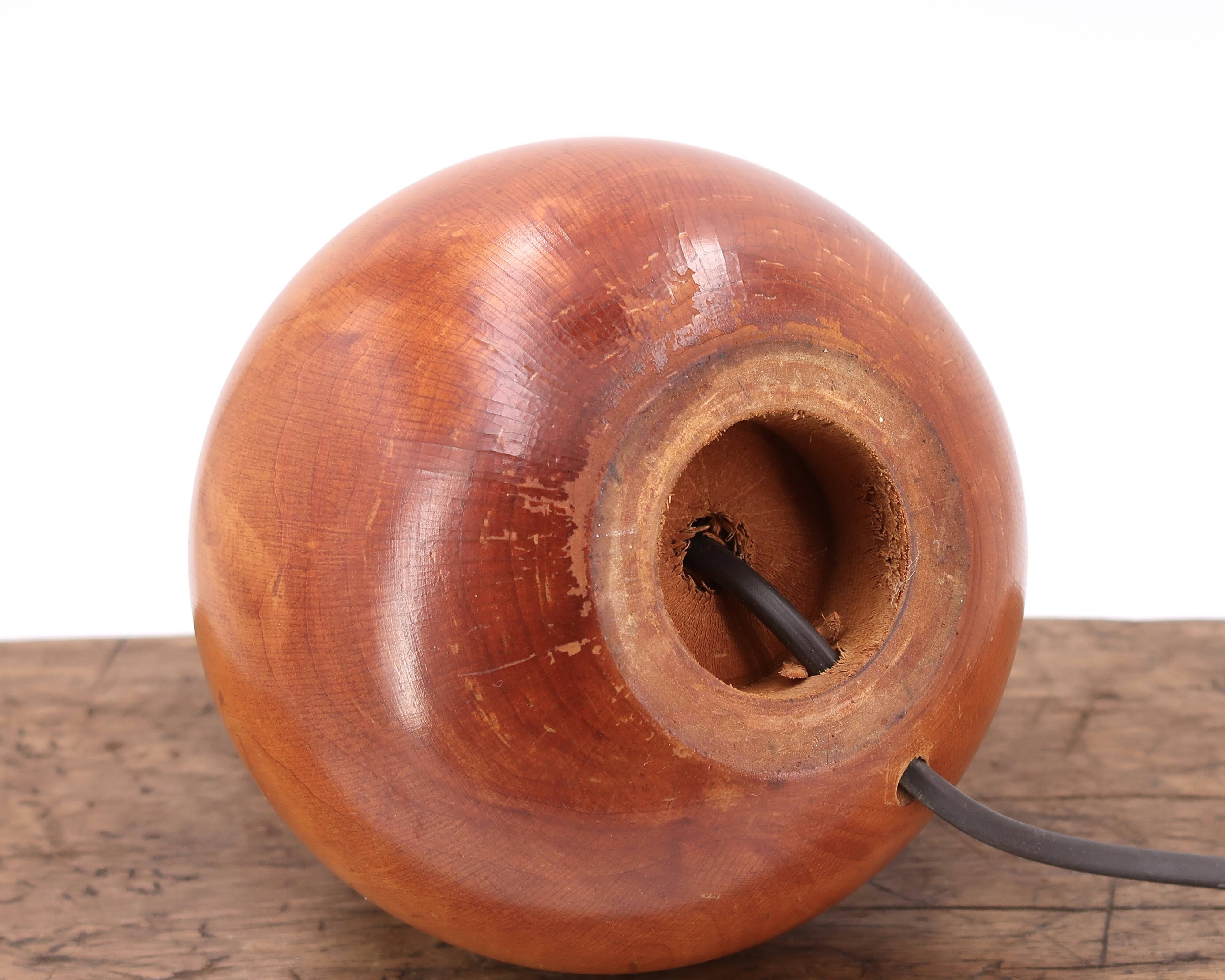 Wooden ball lamp, white lampshade, 70s