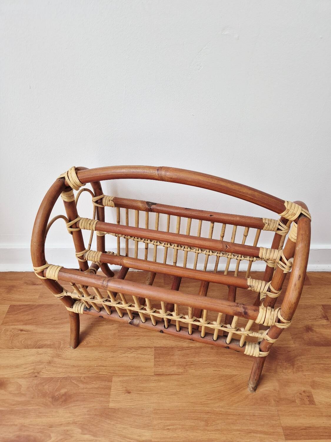 70s Rattan Magazine Rack - Vintage