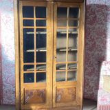 Small Art Deco period oak cabinet with glass front